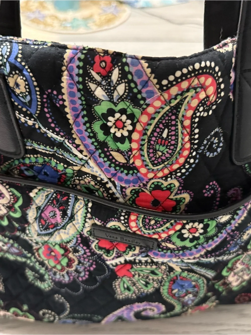 Vera Bradley Black Quilted Tote with Multicolor Paisley